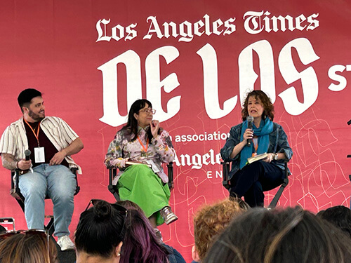Los Angeles Festival of Books
"Dreaming of Dark Realities & Alternate Worlds"

With authors Aiden Thomas “The Sunbearer Trials” (@aidenschmaiden) and Lilliam Rivera “Tiny Threads” (@lilliamr).